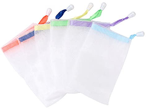 Exfolia - Bolsa de espuma para jabón, color blanco con cordones