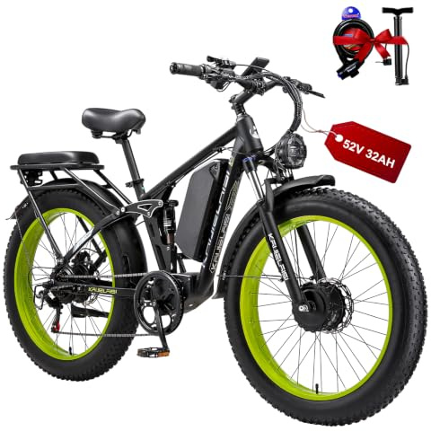 JESRIDER V3 Pro Dual Motor Electric Mountain Bike for Adults, 52V 32AH Up to 160KM Long Range E Bike, Dual Hydraulic Brakes, 26 Fat Tire 7-Speed Electric Bicycle for Off-Road, Commute, Cargo