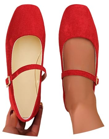 Zapatos tradicionales para mujer, bailarinas con tirantes, zapatos de baile Mary Jane, planos, anchos, cómodos, elegantes, transpirables, zapatos balerina, A01 rojo., 40 EU