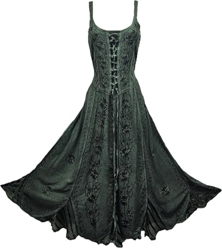 Ladies Knee Length Lace Up Corset Style Dress Bridesmaid Party Casual Rayon Dress (Green, One Size 12 14 16)
