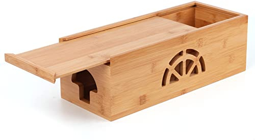 Extra Large Cable Management Box with Lid, Bamboo Cable Box for Cords, Power Strips or Surge Protectors, Hide Loose Wires Behind TVs, Home, Computers, Office Desks by HTB