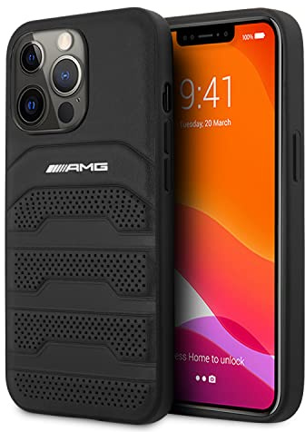 AMG AMHCP14XGSEBK Hülle für iPhone 14 Pro Max 6,7 schwarz/Black hardcase Leather Debossed Lines