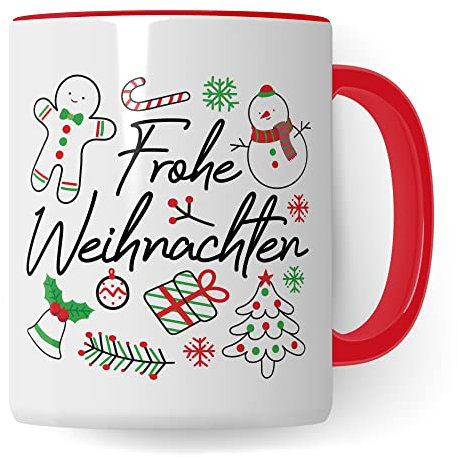 Tazza di Natale per caffè natalizio, tazza da tè, tazza per vin brulé, idea regalo per Buon Natale e inverno, tazza da caffè, festa invernale, Natale, X-Mas Avvento (bianco/rosso)