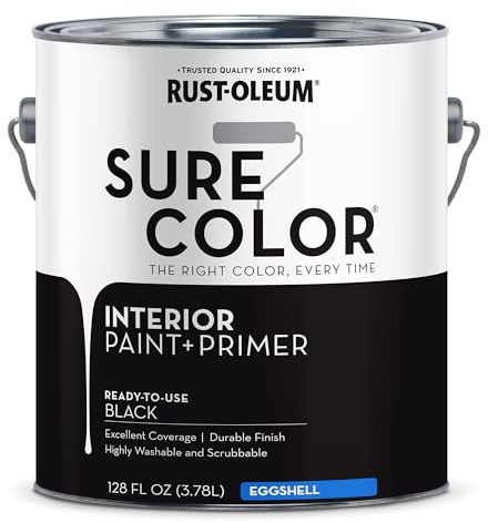 Rust-Oleum 380218 Black Sure Color Interior Paint + Primer, Eggshell, 1 Gal