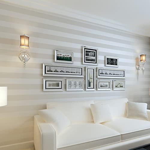 Rollo de papel papel de pared Papel Pintado Rayas Verticales Blanco Roto No Autoadhesivo Para Muebles Puertas de Armario Encimera Cocina Papel Tapiz Impermeable Papel Dormitorio