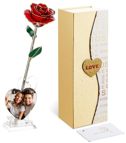 Mikasol Gold Getaucht 24K FüR Immer Bewahrte Rose, Flower Decor Hand Eingetaucht Romantisches Geschenk FüR Frauen In Ihre Frau Freundin GeburtstagsjubiläUm Valentines Muttertag Weihnachten (Rot)