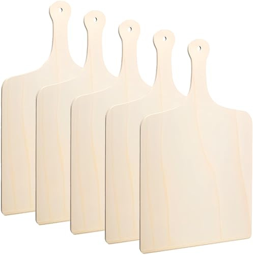 SHUESS Set di 5 pale per pizza in legno, 42 x 30 cm, 8 mm, pala per pizza in legno di pioppo e tagliere per torte di fiamma, per pizza e pane fatti in casa