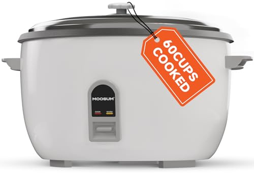 MOOSUM Commercial Rice Cooker, Large Capacity 30-Cup (UnCooked), 60-Cup (Cooked) with One Touch Operation and 12-Hour Keep Warm, Easy to Use and clean,1600W, White
