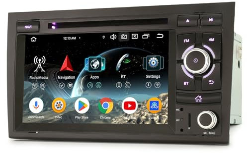 Acht Kern 4GB+64GB Android 14 Autoradio Bluetooth Für Audi A4 S4 RS4 8E 8F B9 B7 RNS-E SEAT EXEO mit GPS Navigation Unterstützt Drahtloses CarPlay Android Auto WiFi 4G USB CD DSP DAB+ FM Radio CANBus