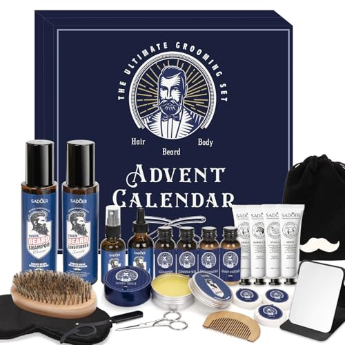 Advent Calendar 2025 Men, 24-Piece Premium Beard Care Set, Beard Care Christmas Calendar for Body, Face, Beard & Hair Care, Christmas Gifts for Men, Dad, Grandpa, Husband, Boyfriend