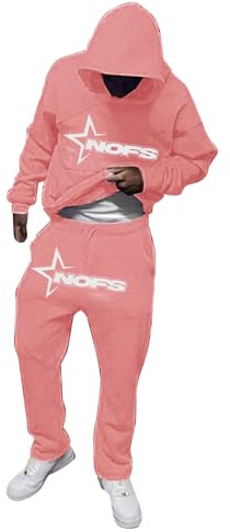 NOFS Pantalones de entrenamiento y conjuntos de sudadera con letras estampadas, sudaderas sueltas y pantalones de entrenamiento Y2K para hombres, ropa de moda hip hop, traje de entrenamiento, suéteres