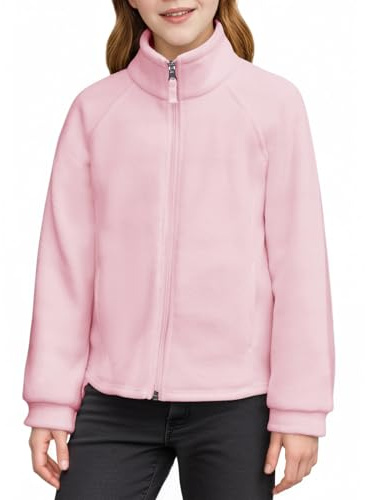 Haloumoning Chaqueta para niña con cuello alto, chaqueta de forro polar para niños, ligera, Sherpa, abrigo de peluche, monocolor, informal, cálido, chaqueta de invierno con cremallera, Rosa., 11-12