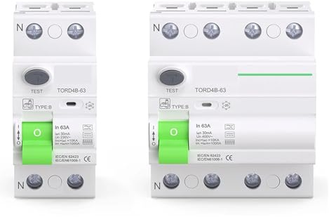 Disjoncteur Différentiel Différentiel Type B, 2P, 4P, CA 40 A, 63 A, 30 MA, 100 MA, 300 MA, 10 KA, Rail DIN 230 V(63A,2 Pole 300 mA)