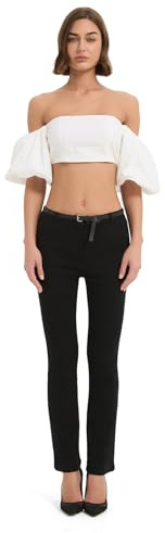 GLOWELFA Pantalon Femme Slim Stretch Taille Haute Évasé Bootcut Chic Et Élégant pour Travail Et Tailleur Effet Denim Noir
