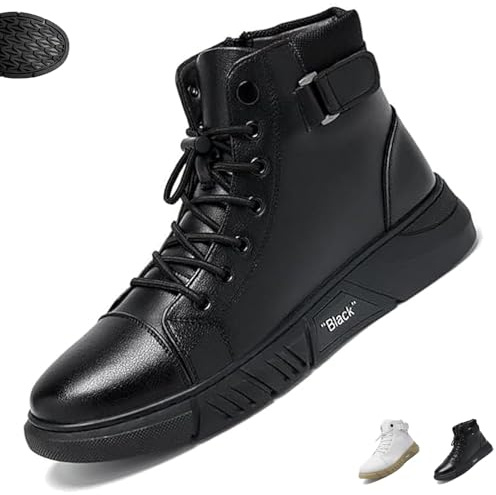 Botas ortopédicas de piel auténtica para hombre, hechas a mano, cómodas, antideslizantes, absorben los golpes, con cremallera lateral, zapatos de trabajo y caminata, Black, 38.5 EU
