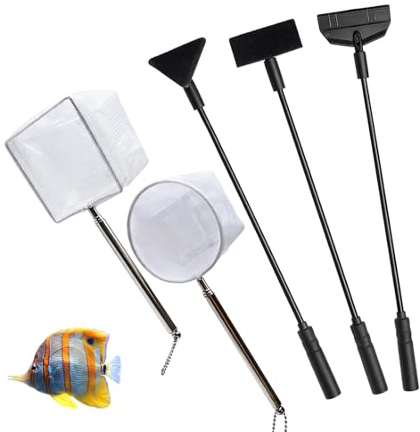 Fish Tank Net, Aquarium Net and Fish Net Set, Includes Black Handle with Three Replacement Heads, Square and Round Pond Nets for Small Fish Tanks