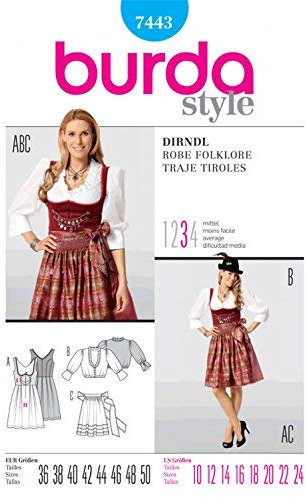 Patrón de costura Burda 7443 Dirndl vestido con delantal