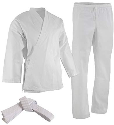 TOP MARTIAL ARTS TMA NEW White Karate Uniform, Gi 5 oz Adult Kids w/White belt Tae Kwon Do (WHITE, 2)