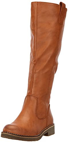 Damen Reiterstiefel Leicht Gefütterte Stiefel Leder-Optik Schuhe 150625 Hellbraun 39 Flandell