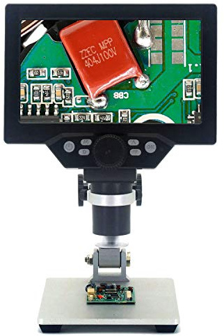 EMEBAY - Microscopio Digitale HD LCD da 7 Pollici, Batteria Ricaricabile Integrata, Microscopio Video Elettronico, 12 MP, Microscopio Portatile con Supporto in Metallo
