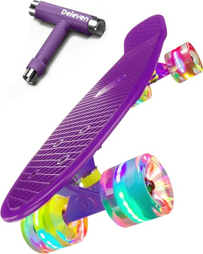 Deleven Skateboard med LED-hjul, skridskoverktyg och ABEC 7 lager – barn vuxna nybörjare – 56 cm