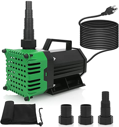 BARST Submersible Water Pump 150W High Flow Pond Pump with 25ft Power Cord Fountain Pump for Waterfall Koi Pond Fish Aquarium Tank Hydroponic with Pump Barrier Bag (4760GPH-GREEN)