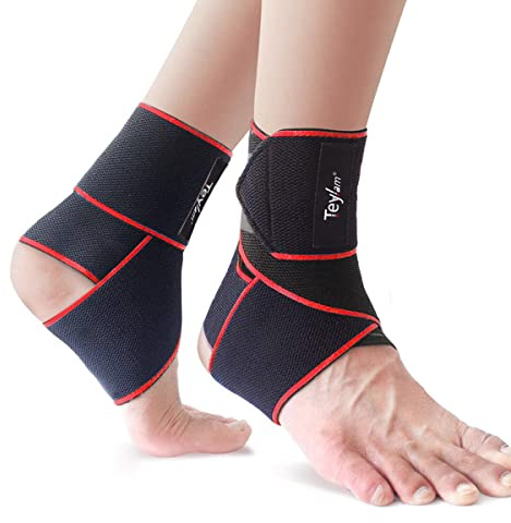 Teylam Fascia per caviglia regolabile, cavigliera flessibile, ultra sottile, per corsa, calcio, caviglia destra e sinistra (rosso, 2 pezzi)