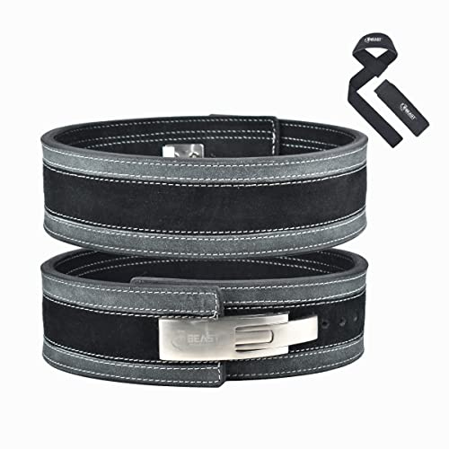 Beast Power Gear Weight Lifting Belt Lever Buckle 10MM 13MM Thick & 4 Inches Free Strap Weightlifting, Powerlifting, Deadlifts, Squats Men Women