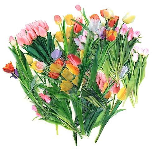 40 Stk Blume Tulpe Aufkleber Abziehbilder, Scrapbooking Blume Aufkleber Sticker Selbstklebende Dekoration Transparentes für Laptop, Handy, Wand, Möbel, Scrapbook, Auto, Fahrrad - Tulpe