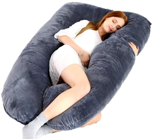 Monozoz Coussin de grossesse – Oreiller de maternité en forme de U avec housse en velou amovible, coussin de soutien polyvalent pour adultes dormant sur le côté, coussin de soutien polyvalent pour
