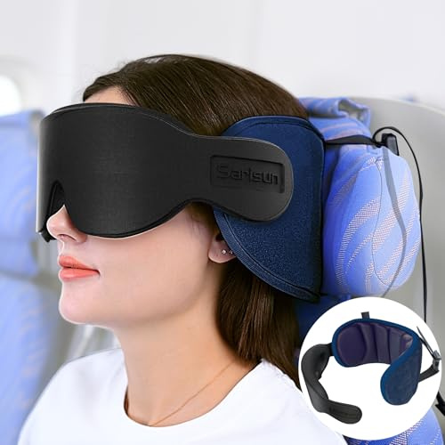 SARISUN Cuscino da viaggio, Cuscino per il collo con maschera per gli occhi, Cuscino per aereo per voli lunghi, Cuscino da viaggio per auto, Poggiatesta per auto, Viola