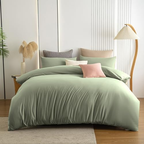 Soifox Set Copripiumino King Size - Set Biancheria da Letto Verde Salvia King Size con Chiusura a Cerniera, Morbido Copripiumino in Microfibra con 2 Federe
