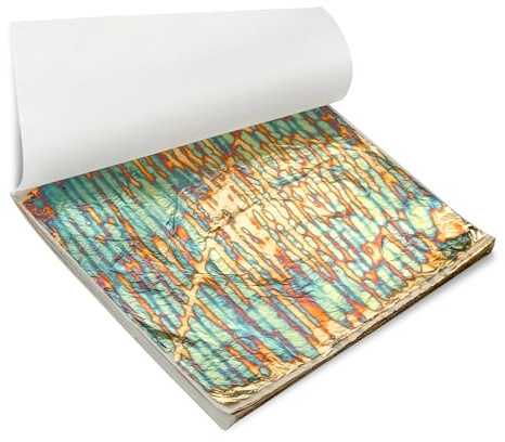 Modixun Hojas de hojas doradas abigarradas, 50 unidades, hojas coloridas de imitación de oro, folleto de papel para manualidades, pintura, decoración dorada, 14 x 14 cm, rayas