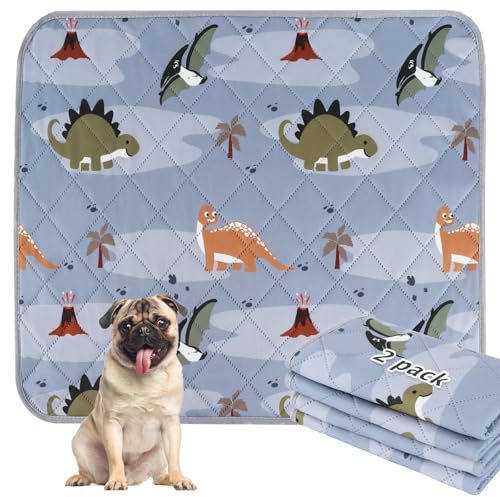 BVAGSS 2 Pezzi Tappetini Assorbenti per Cani, Tappeti Lavabili Riutilizzabili, Antiscivolo, Alta Assorbenza Addestramento traversine per cani XH081 (75x50cm,Grey Dinosaur)