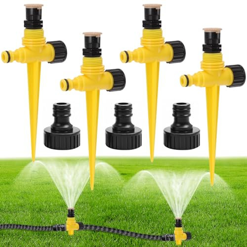 Atuoxing 4 Pièces Arroseur de Jardin, 360° Rotatif Arrosage Automatique Pelouse, Réglable Arrosage Gazon, Arroseur D'arrosage de Jardin pour Pelouse, Jardin, Extérieur (Jaune)