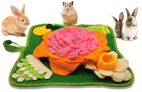 Rabbit Foraging Mat, Bunny Snuffle Puzzle Toys, Interactive Feeding for Hamsters, Guinea Pigs, Hedgehogs, Chinchillas, Ferrets, Small Animals, Stress Relief (Pink)