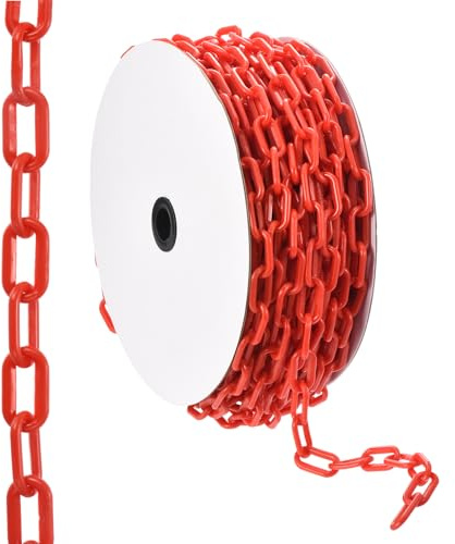 PATIKIL 100ft Plastic Barrier Chain, Safety Barrier Chain Plastic Chain Links Crowd Control Barrier for Fence Gate Garden Construction Driveway Elevator Parking Lot, Red