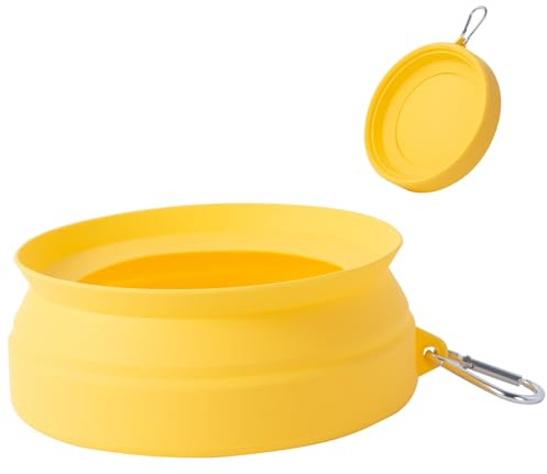 Voiture Pliant Bol en Chat/Chien, Silicone Pliable, Conception Anti-débordement sur Le Dessus du Bol, Faciles à déplier et Replier,Articles de Voyage pour Chiens et Chat (Jaune)