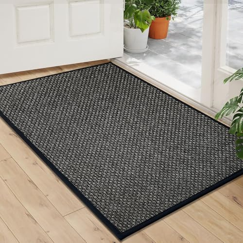 KMVIZI Tapis Entree Interieur 60x90 cm, Paillasson Interieur Entree, Tapis de Sol Antidérapant et Absorbant, Lavable Paillasson Attrape-Poussière Chambre, Cuisine, Couloir, Chien, Noir