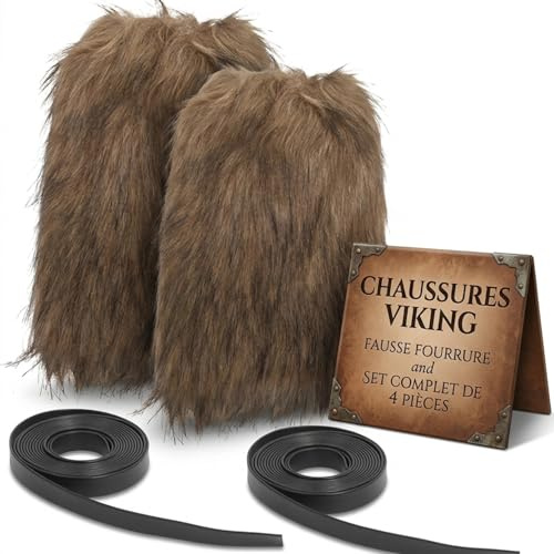 UKCOCO Guêtres Viking Fausse Fourrure avec Sangles Ajustables Jambières Unisexes Confortables et Chaleureuses pour Déguisement Médiéval Cosplay Homme Femme
