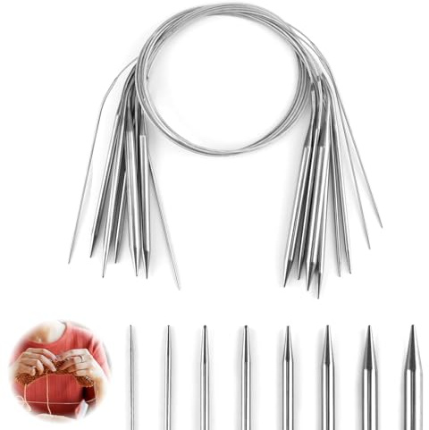 Jetstream 8 Pièces Aiguilles Circulaires à Tricoter, 40 cm Aiguilles à Tricoter Circulaires en Acier, 2-8mm, Convient pour la Fabrication De Chapeaux, de Chaussettes, de Pulls, de Cols Ou de Manches
