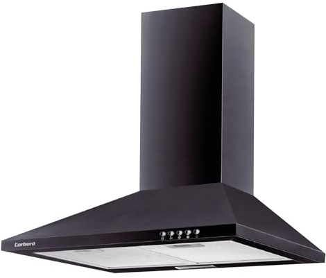 Corberó - Campana Extractora Pirámide 60 cm | TEIDE636N |375.4 m3/h | 57db | 36.5 W | 3 Velocidades | Control por Pulsador |2 Filtros de Aluminio + Filtro de Carbon | Negro