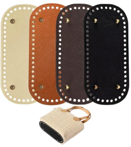 WUFKOP 4 Bases para Bolsos de Ganchillo Ovaladas, Hechas de Cuero PU con Agujeros y Tachuelas, Accesorios para Hacer Bolsos de Crochet y Proyectos DIY (22x10 cm)