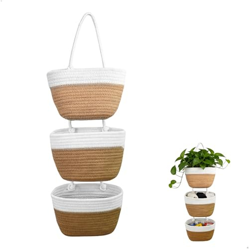 Cesta Colgante Sobre la Puerta, 3 Niveles Organizador Colgante de Cuerda de AlgodóN Tejida, Organizador Taquilla para Sala de Estar, Baño, Dormitorio, Cesta de Almacenamiento Decorativa