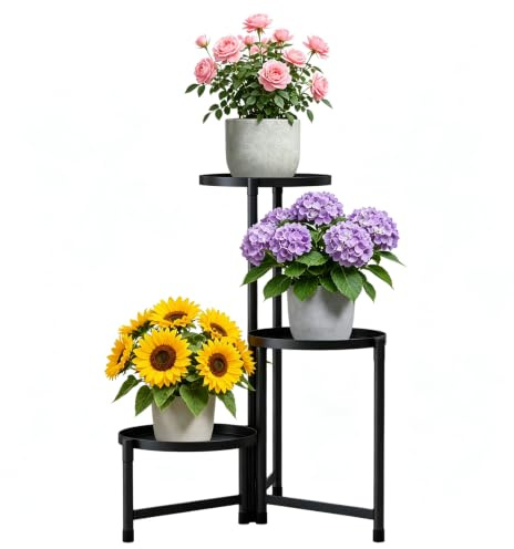 Qnbonrich Support de plantes en métal à 3 niveaux pour l'intérieur et l'extérieur, étagère moderne pour l'intérieur et l'extérieur, plusieurs supports de pots de fleurs avec escalier de fleurs rond
