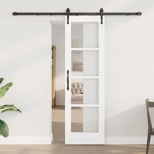 Augerlite skjutdörr av massiv furu med klart glas, vit svart, 61 x 198,5 cm B x H, för interiörer, tyst glidande, sparar utrymme