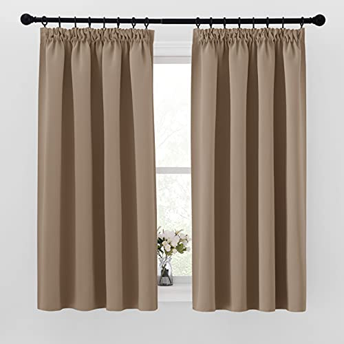 PONY DANCE Blackout Pencil Pleat Curtains, Cappuccino, W46 x L54, 2 Panels | Thermal Insulated Curtains with Noise Reducing & Privacy, Luxury Soft Window Treatment for Bedroom, Living Room & Kitchen