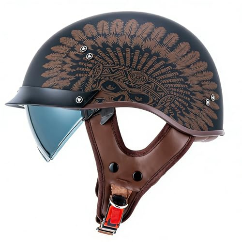 VCOROS Half Helmet Motorcycle DOT Approved Open Face Helmet with Sun Visor and Quick Release Buckle for Adults Men and Women (F07-Indian, M)