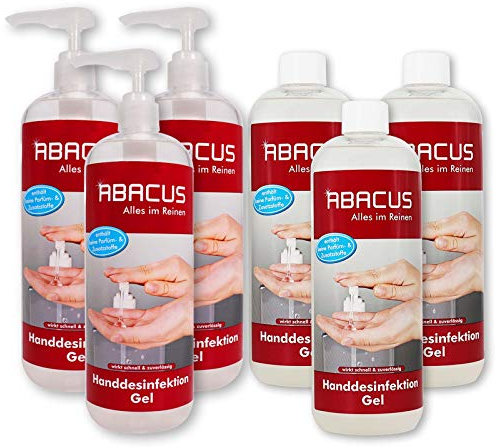 ABACUS® Handdesinfektion Gel, Desinfektionsgel, Handdesinfektion, Desinfektion, Desinfektiongel, Gel in Spenderflasche, Schnelldesinfektion – Handdesinfektion Gel 6x 1000 ml (sku-7555)