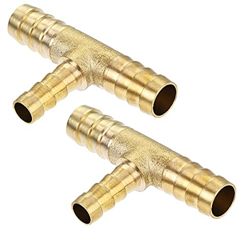 uxcell Reducing Barb Hose Fitting Tee T Shape Pipe Connector Brass 3/8 x 3/8 x 1/4 2Pcs